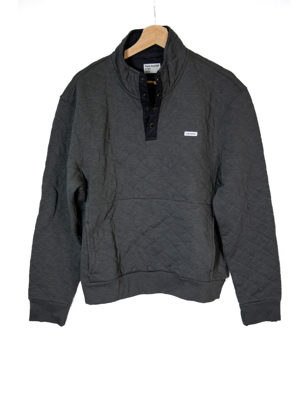 Frank And Oak Quilted Pullover Dark Gray Sweater 1/4 Button-up - Men's M